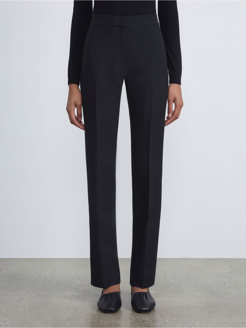 LAFAYETTE 148 Wool-Silk Crepe Straight Leg High Rise Trouser Pants Black Sz 12